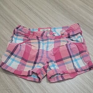 Cherokee Girls Pink Plaid Cotton Shorts Adjustable Waist Size M 7/8